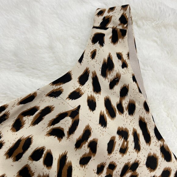 Tadashi Silk Dress Leopard Print Low V Back Ruched Waist Black Lace Lined Size 4 - Picture 5 of 7